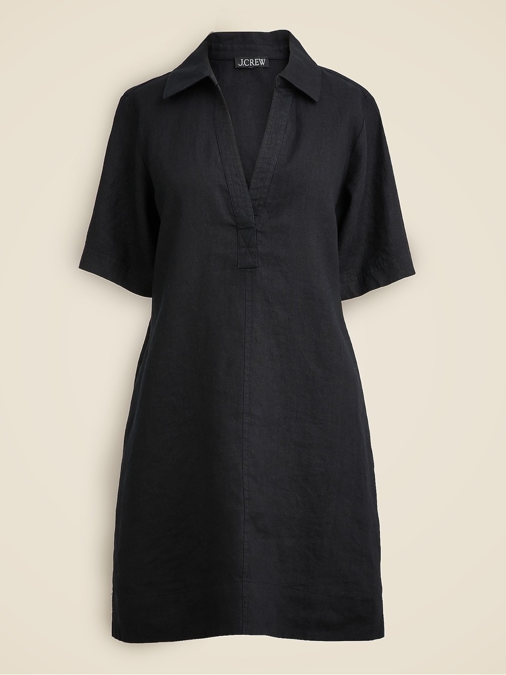 J. Crew Black Linen Bungalow Popover Dress Small Petite Preppy Beach